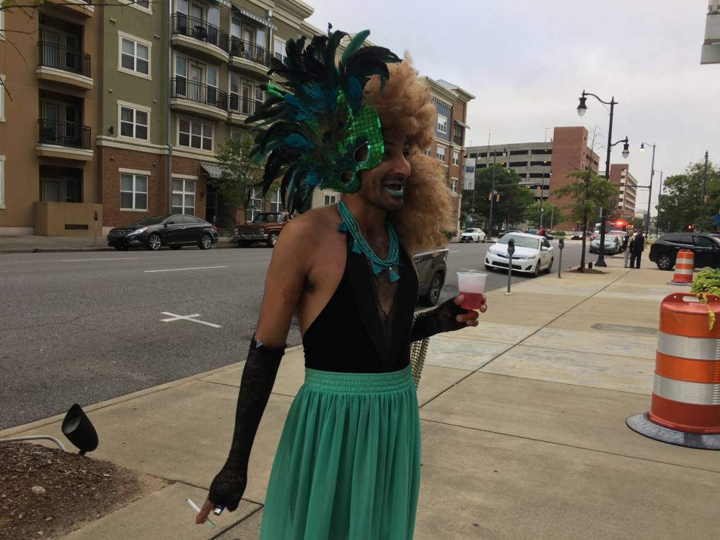 Getting ready for the on-bus drag show in Birmingham, Alabama.