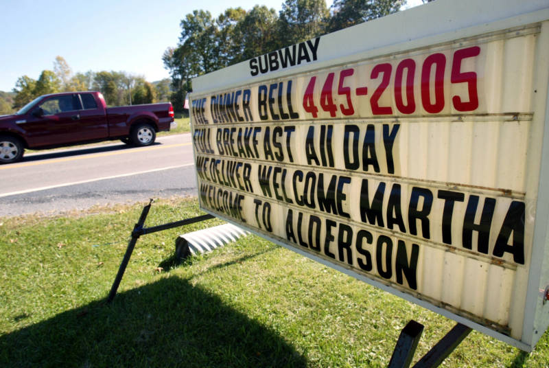 The Dinner Bell restaurant welcomes Martha Stewart to prison in Alderson, West Virginia, October 2004. 