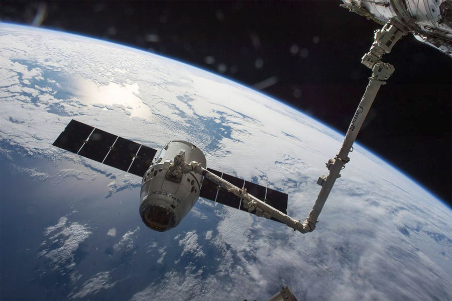 SpaceX Corporation's "Dragon" space capsule, currently operating as an un-crewed cargo vessel to supply the ISS. SpaceX is also developing a crewed version, "Dragon 2". 