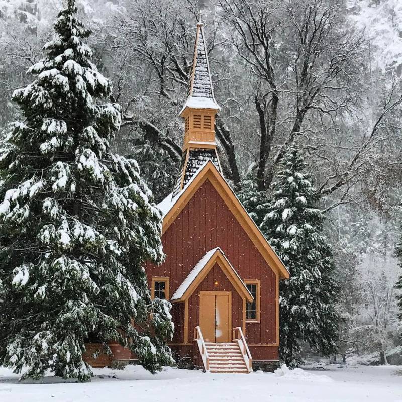 From @jimgoldstein, via Instagram. "Yosemite Chapel in the Snow"