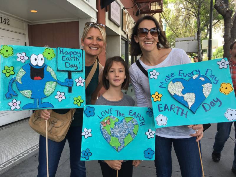 Christina Nosek (left), Chloe Coponen (center) and Marie Legrand at the March for Science in San Jose. Nosek and Legrand teach in Palo Alto and Coponen is a 2nd grader in Palo Alto.