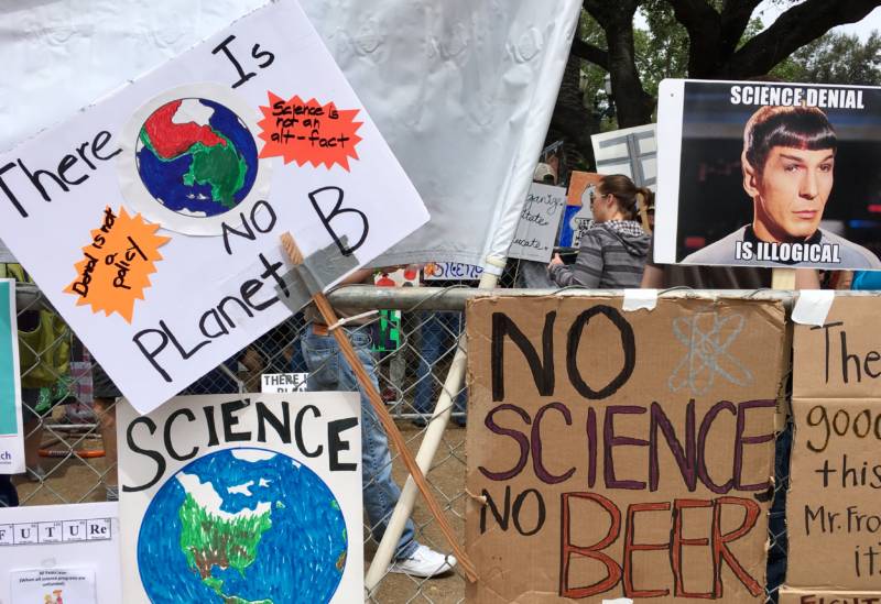 Science fiction and science mix freely on signs at the March for Science Silicon Valley which took place next door to Silicon Valley Comic Con.