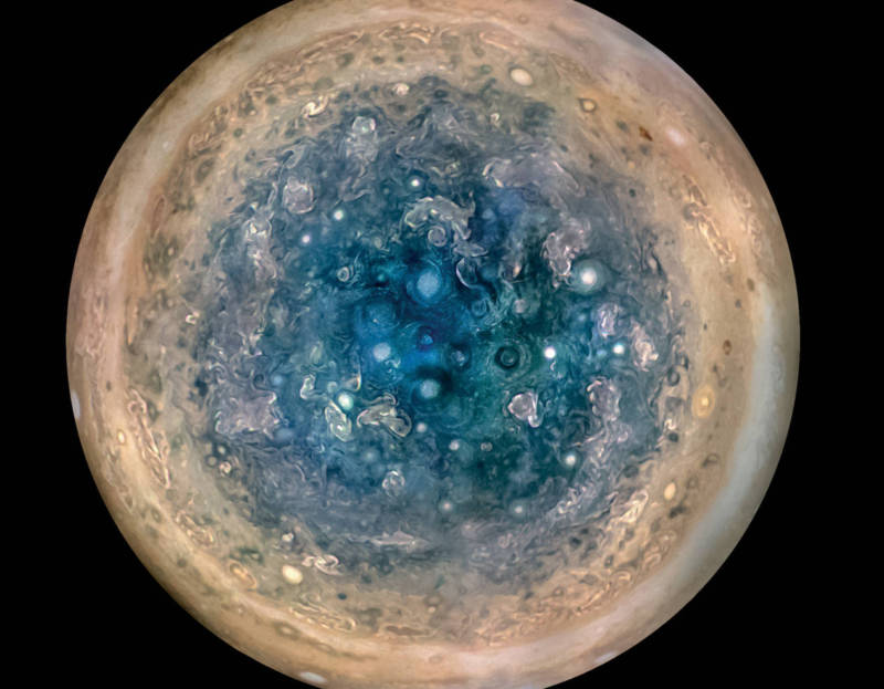Jupiter's previously unexplored polar region, which the Juno spacecraft was sent to investigate. 