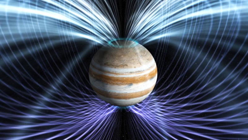 Illustration of Jupiter's powerful magnetic field, which the Juno mission has discovered may be 50-80% stronger than predicted. 