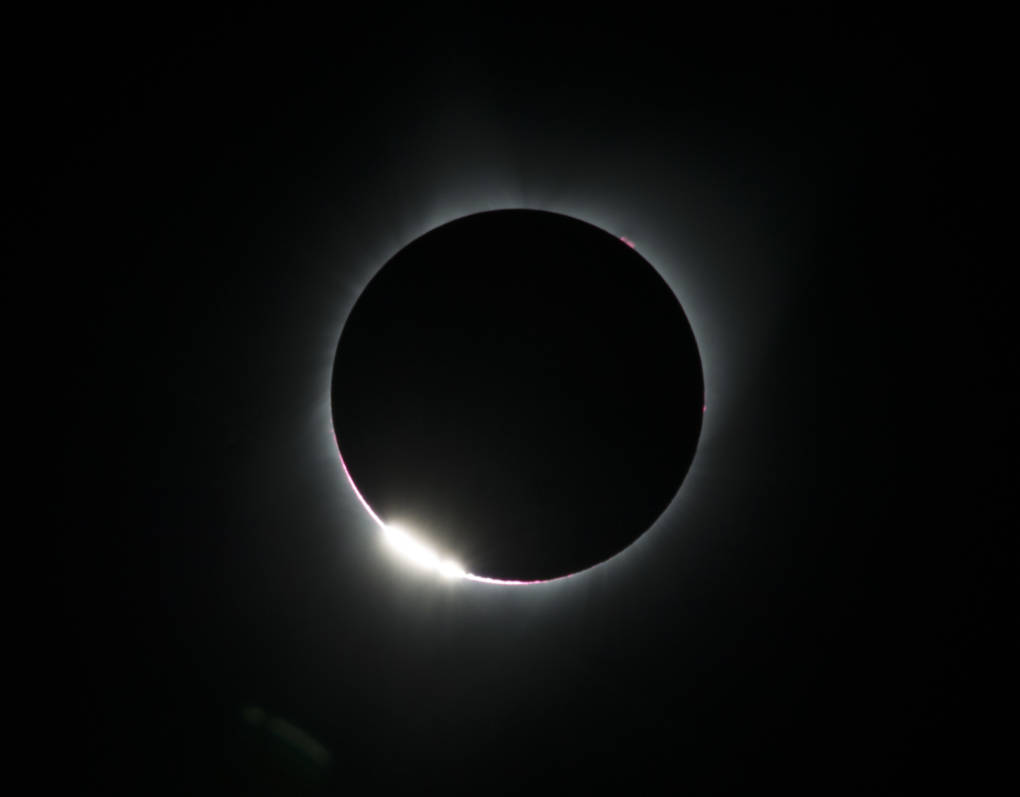The 'diamond ring effect' is seen during a total solar eclipse as seen from the Lowell Observatory Solar Eclipse Experience in Madras, Oregon.