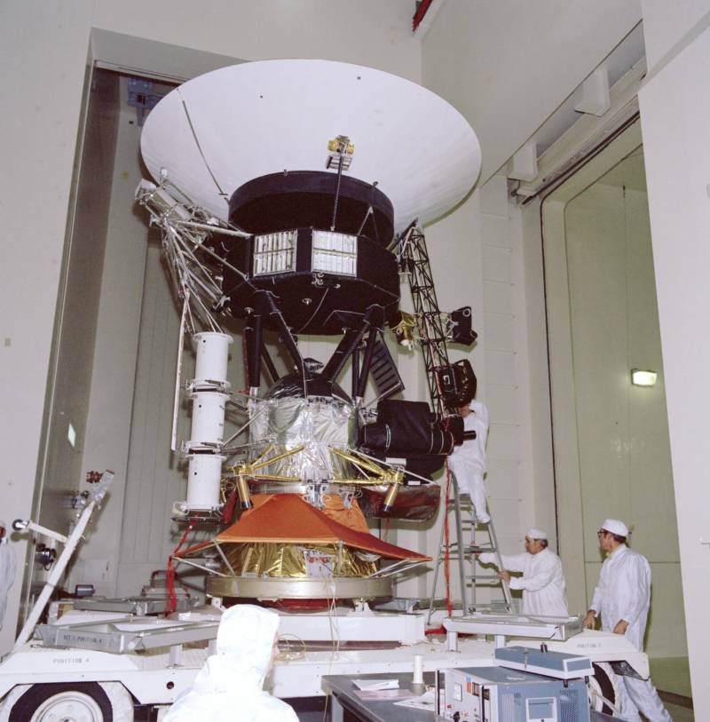 A Voyager spacecraft during tests in 1976. 