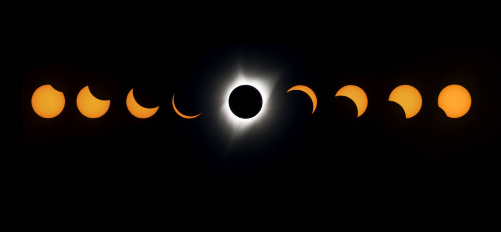 A composite image of the total solar eclipse seen from the Lowell Observatory Solar Eclipse Experience in Madras, Oregon.