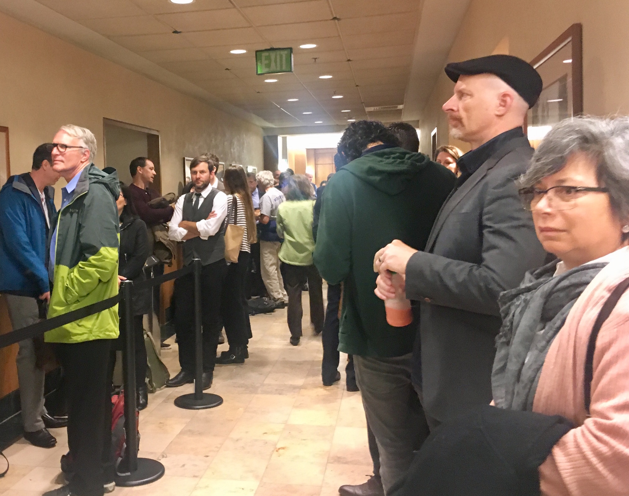 People lined up outside courtroom