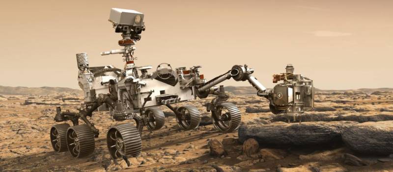 Artist concept of NASA's Mars 2020 rover, which will launch in July 2020 on a mission to search for signs of ancient Martian life in rock samples. 