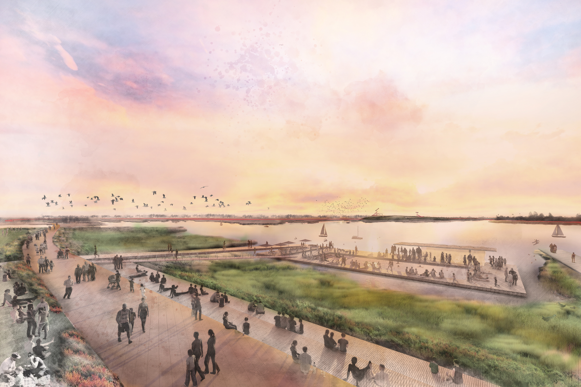Artist's rendering of redesigned East Bay shoreline