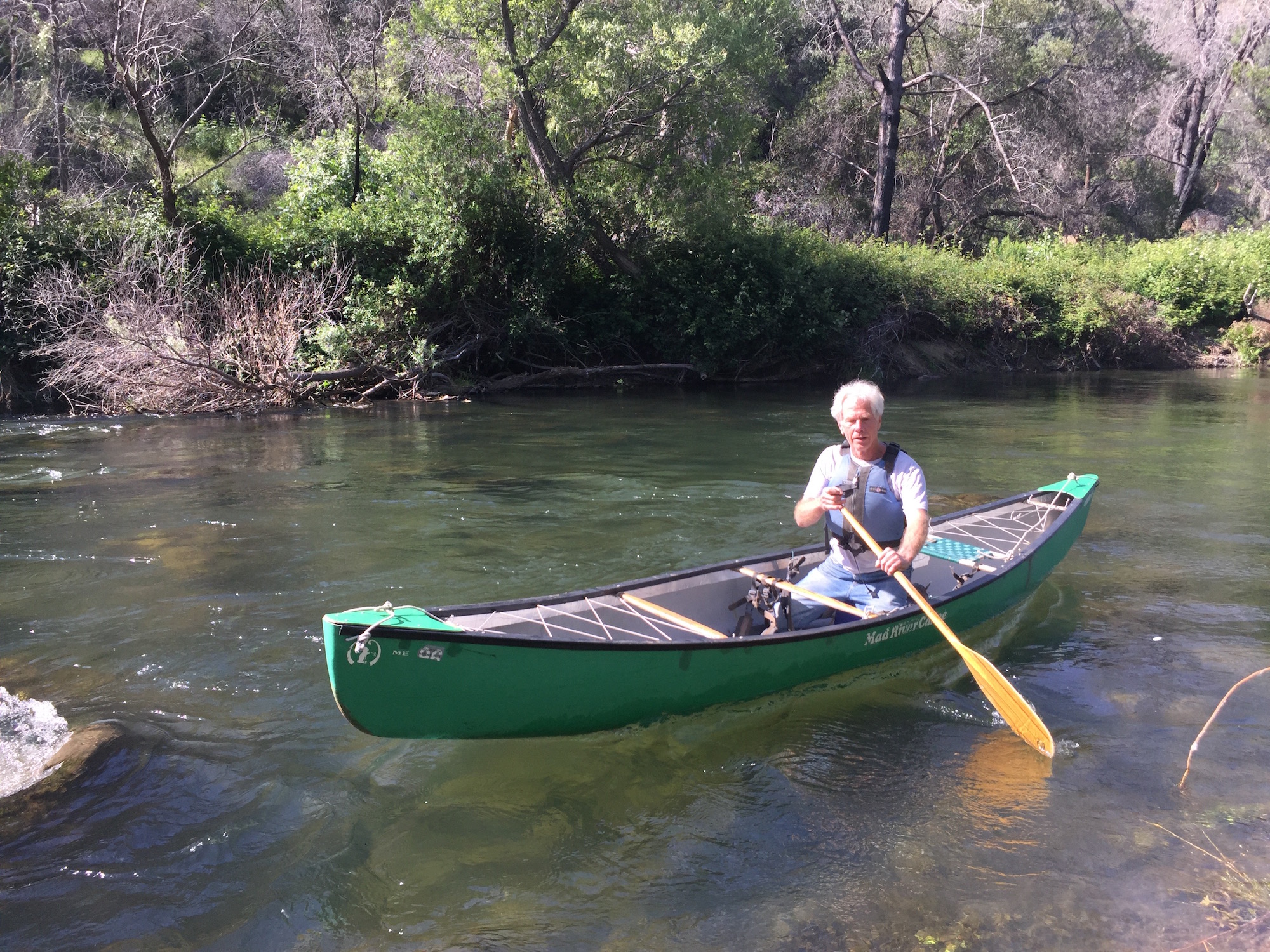 Photo: Tim Palmer paddling on Putah Creek, May 2018