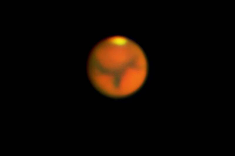 Mars as seen through Chabot's 20-inch refracting telescope, Rachel, during the close encounter of 2003.