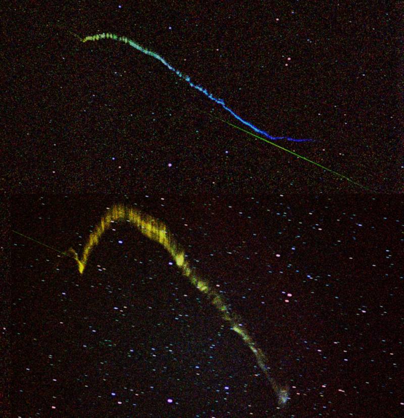 Long-exposure photograph capturing meteors during the Leonids Meteor Shower (November)
