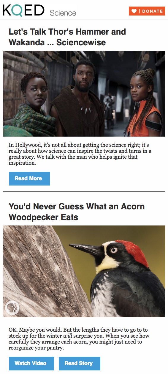 Example of KQED Science e-newsletter.