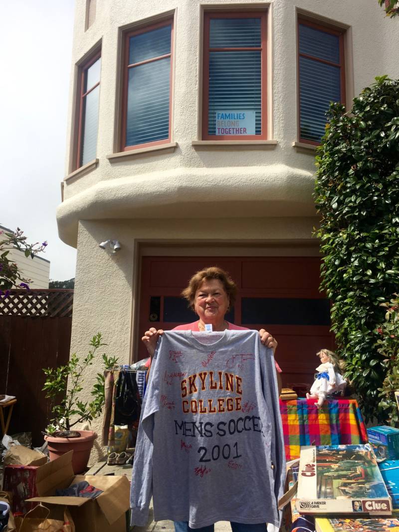 Fran Link was holding a garage sale one recent day when Daniel Homsey drove by, looking for emergency supplies. Homsey helps San Francisco neighborhoods organize to be resilient in disasters such as heat waves. 