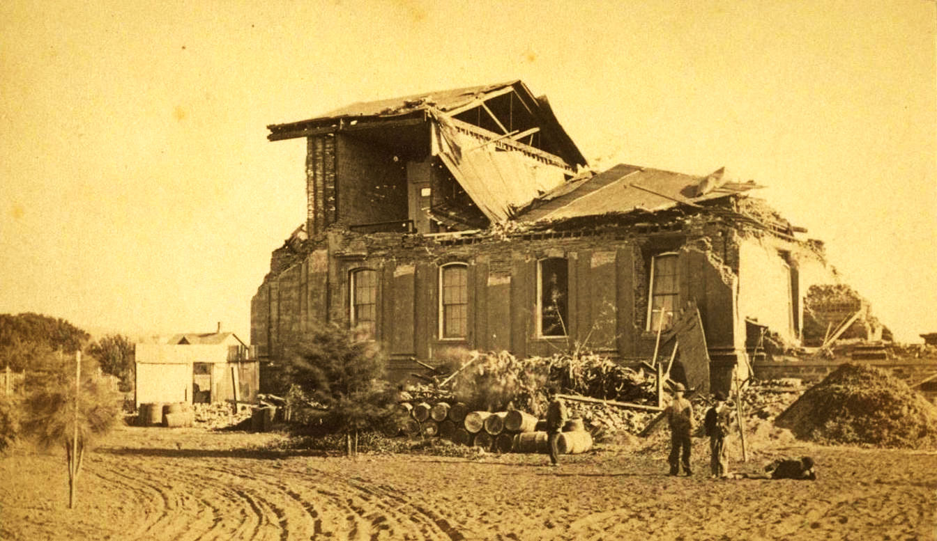 Photo: San Leandro courthouse ruins, 1868