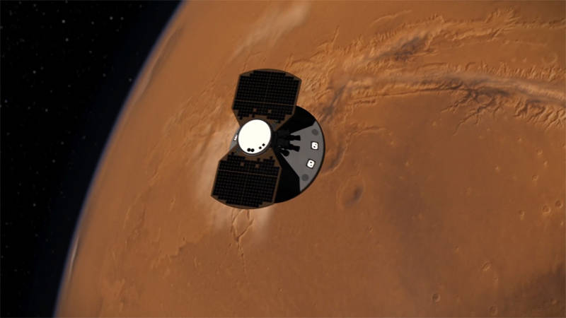 Artist illustration of the InSIGHT spacecraft approaching Mars for its November 26th entry, descent, and landing. 