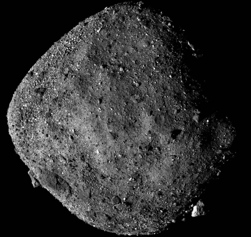 Image of asteroid Bennu captured by NASA;s OSIRIS REx spacecraft, now on final orbital approach.