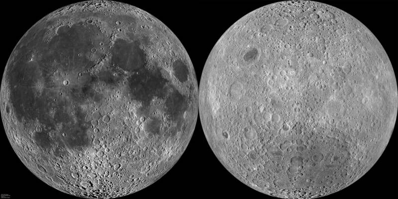 The moon's near and far hemispheres: the side that faces Earth (left) and the far side that we cannot see.