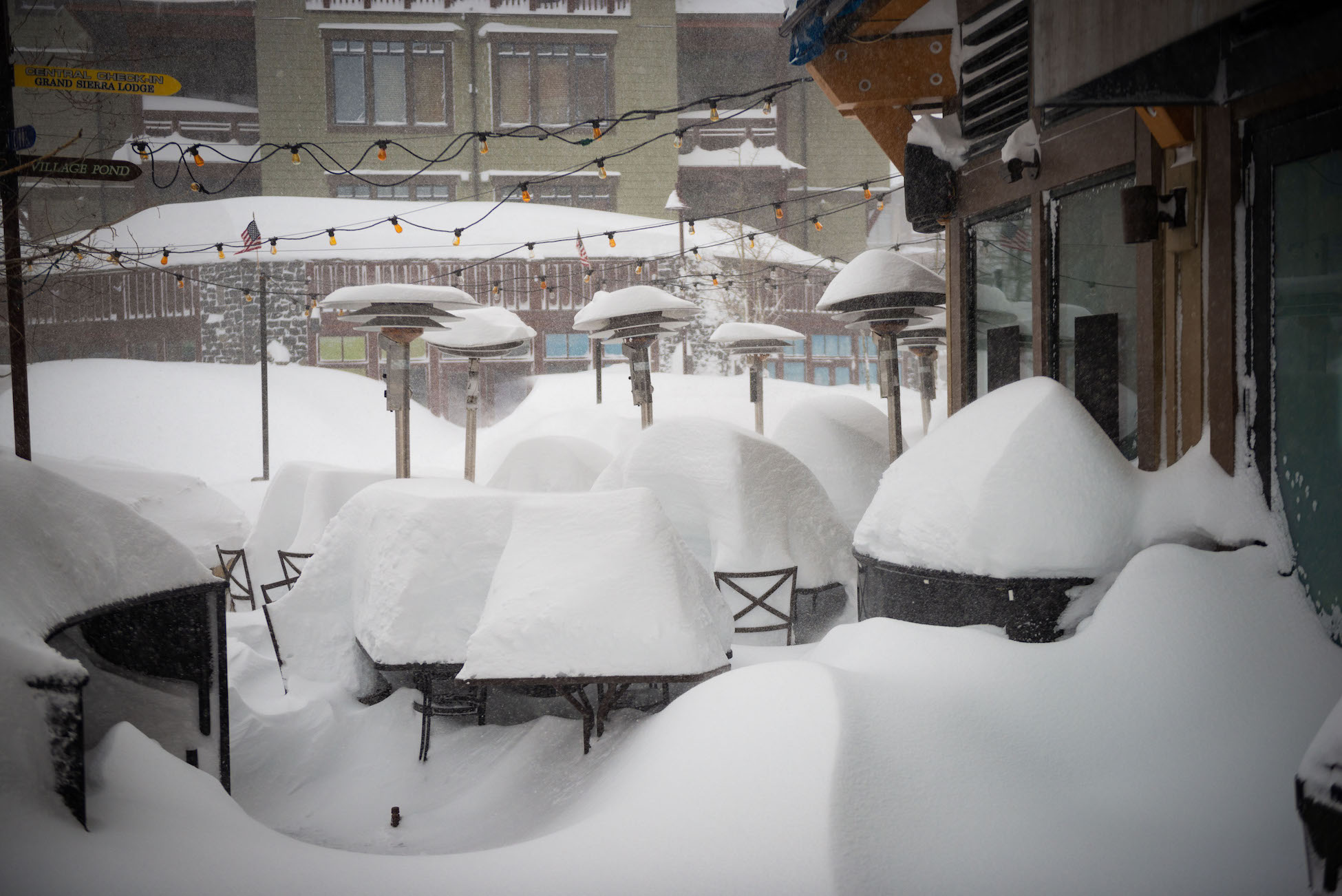 Photo: snow piled on tables