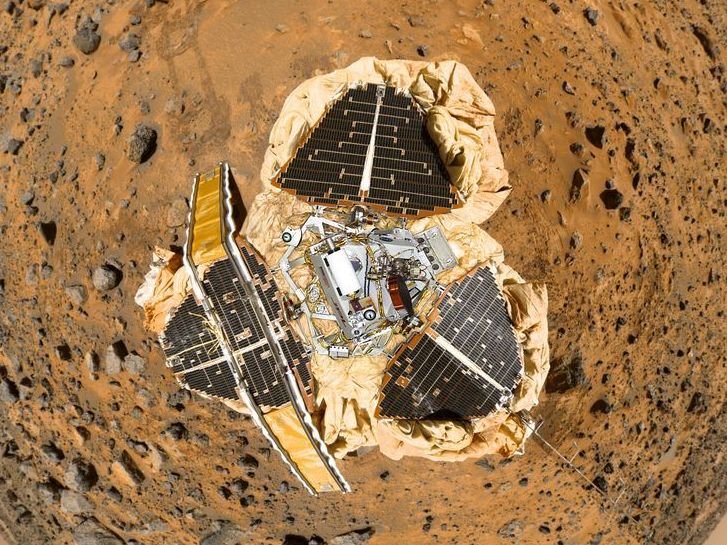 A "selfie" taken by NASA's Pathfinder lander, which carried the first successful rover mission to Mars' surface--Sojourner--in 1997. Though this early mission did not have the orbital support of the Mars Reconnaissance Orbiter, the now derelict lander has been spotted by MRO's HiRISE camera since.
