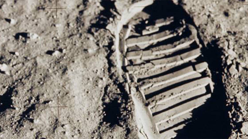 Neil Armstrong's footprint in the lunar soil, Apollo 11.