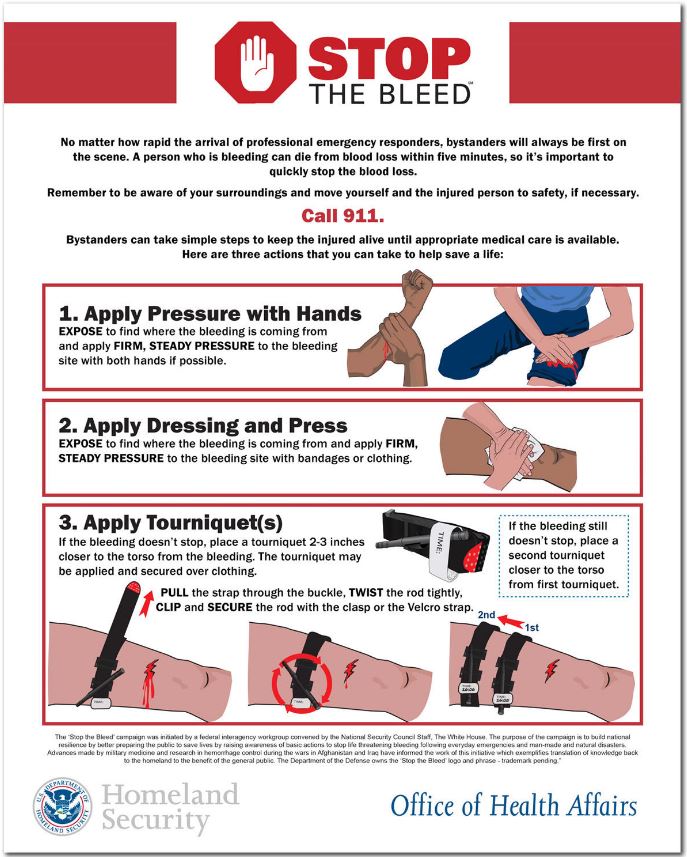 An archived page on the Department of Homeland Security website displays an informational "Stop the Bleed" flier.