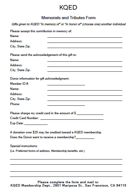 KQED Memorial Form
